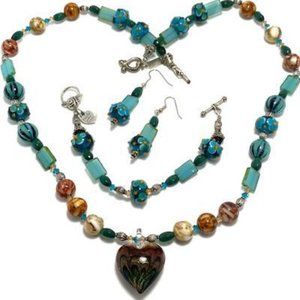 Handmade Jewelry Set by Surdigirl - Jewelry Set - Art Glass Heart, Lampwork